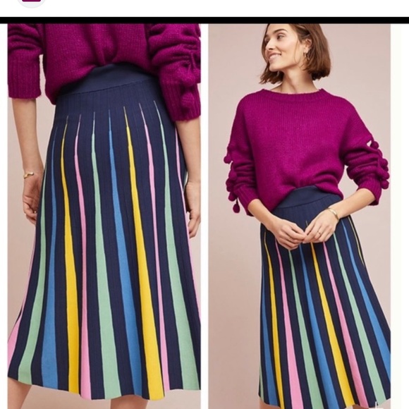 Anthropologie Dresses & Skirts - Anthropologie Maeve Rainbow Pleated Skirt size M. Navy Multicolor A-Line Skirt